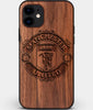 Custom Carved Wood Manchester United F.C. iPhone 12 Case | Personalized Walnut Wood Manchester United F.C. Cover, Birthday Gift, Gifts For Him, Monogrammed Gift For Fan | by Engraved In Nature