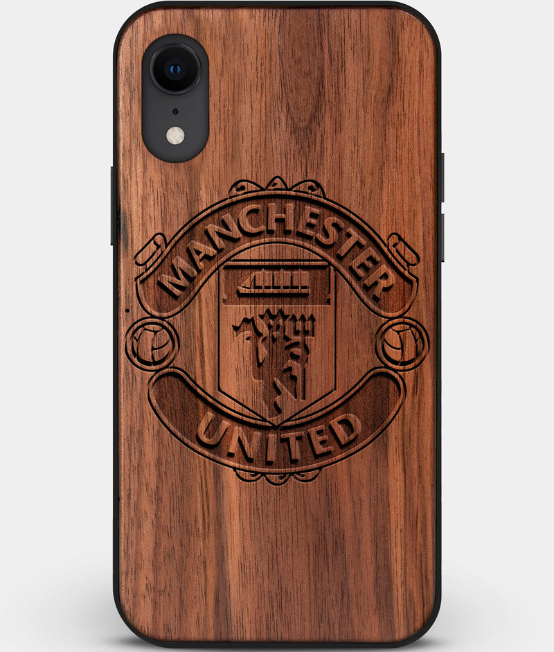 Custom Carved Wood Manchester United F.C. iPhone XR Case | Personalized Walnut Wood Manchester United F.C. Cover, Birthday Gift, Gifts For Him, Monogrammed Gift For Fan | by Engraved In Nature