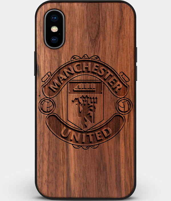 Custom Carved Wood Manchester United F.C. iPhone XS Max Case | Personalized Walnut Wood Manchester United F.C. Cover, Birthday Gift, Gifts For Him, Monogrammed Gift For Fan | by Engraved In Nature