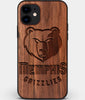 Custom Carved Wood Memphis Grizzlies iPhone 11 Case | Personalized Walnut Wood Memphis Grizzlies Cover, Birthday Gift, Gifts For Him, Monogrammed Gift For Fan | by Engraved In Nature