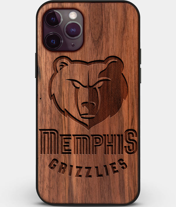 Custom Carved Wood Memphis Grizzlies iPhone 11 Pro Case | Personalized Walnut Wood Memphis Grizzlies Cover, Birthday Gift, Gifts For Him, Monogrammed Gift For Fan | by Engraved In Nature