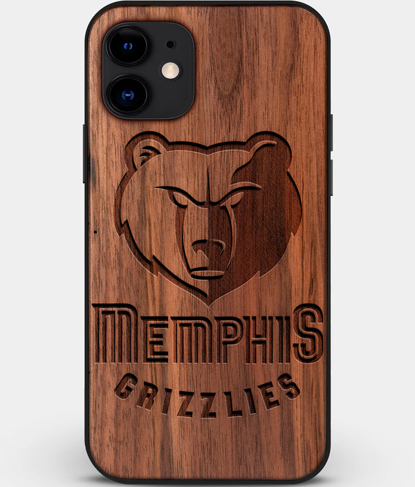 Custom Carved Wood Memphis Grizzlies iPhone 12 Mini Case | Personalized Walnut Wood Memphis Grizzlies Cover, Birthday Gift, Gifts For Him, Monogrammed Gift For Fan | by Engraved In Nature