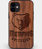Custom Carved Wood Memphis Grizzlies iPhone 12 Mini Case | Personalized Walnut Wood Memphis Grizzlies Cover, Birthday Gift, Gifts For Him, Monogrammed Gift For Fan | by Engraved In Nature