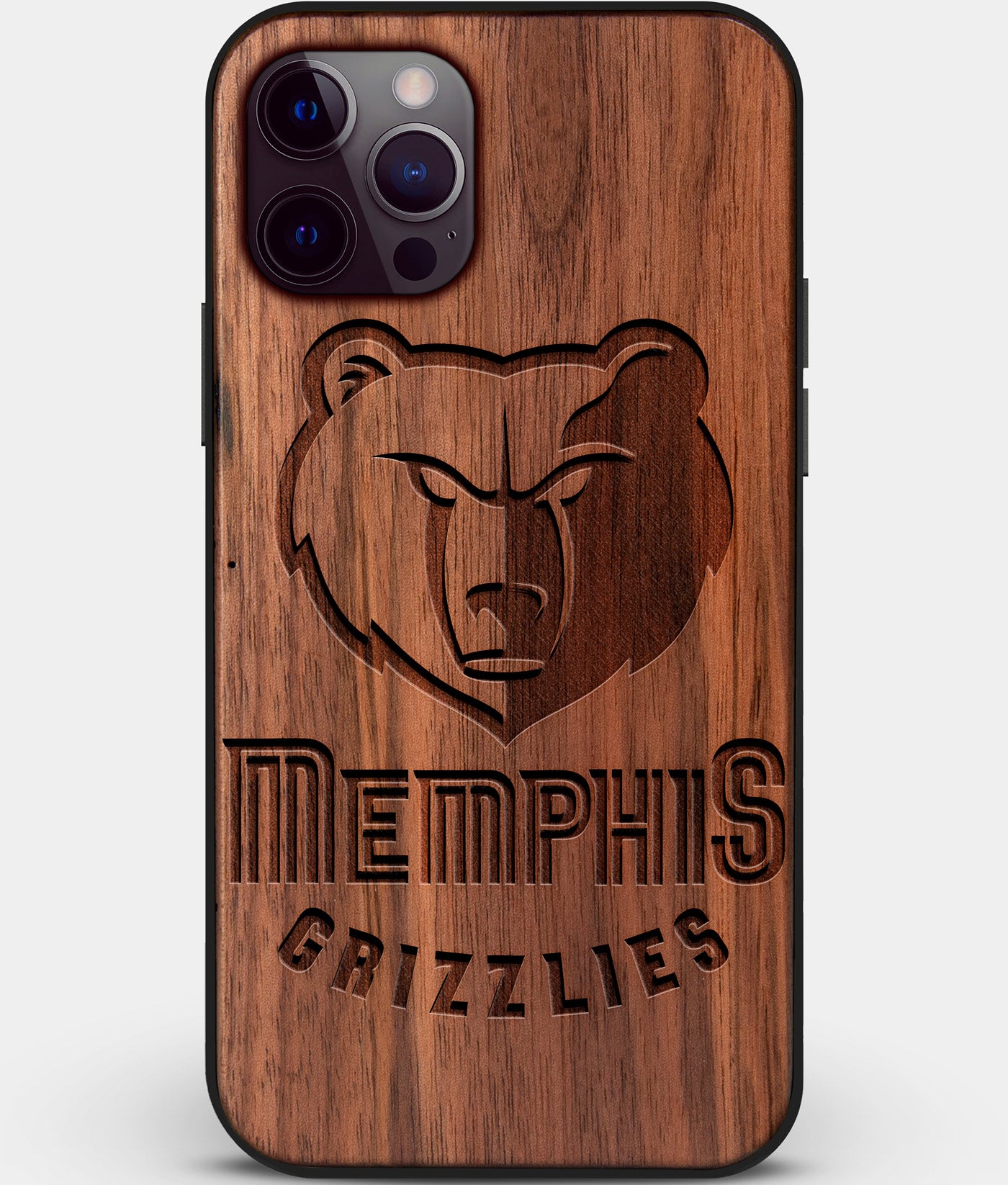 Custom Carved Wood Memphis Grizzlies iPhone 12 Pro Case | Personalized Walnut Wood Memphis Grizzlies Cover, Birthday Gift, Gifts For Him, Monogrammed Gift For Fan | by Engraved In Nature
