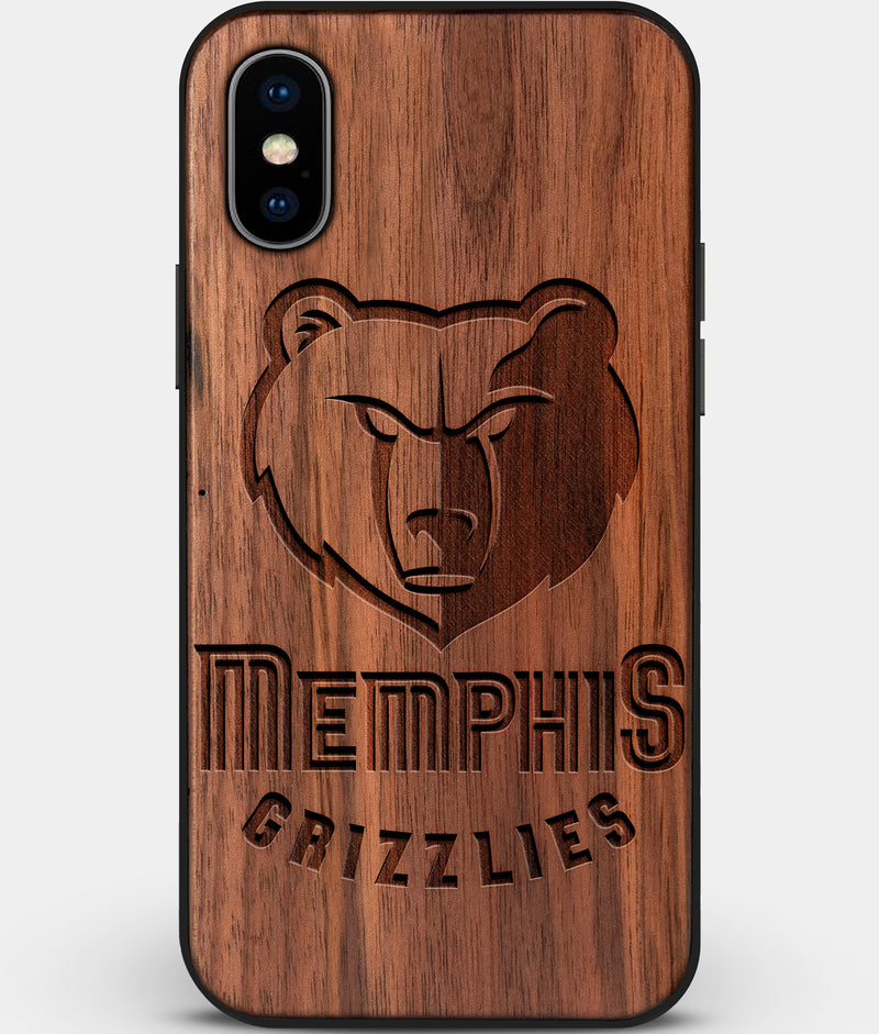 Custom Carved Wood Memphis Grizzlies iPhone X/XS Case | Personalized Walnut Wood Memphis Grizzlies Cover, Birthday Gift, Gifts For Him, Monogrammed Gift For Fan | by Engraved In Nature
