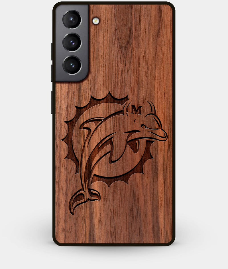 Best Walnut Wood Miami Dolphins Galaxy S21 Case - Custom Engraved Cover - Engraved In Nature