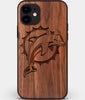 Custom Carved Wood Miami Dolphins iPhone 12 Case | Personalized Walnut Wood Miami Dolphins Cover, Birthday Gift, Gifts For Him, Monogrammed Gift For Fan | by Engraved In Nature