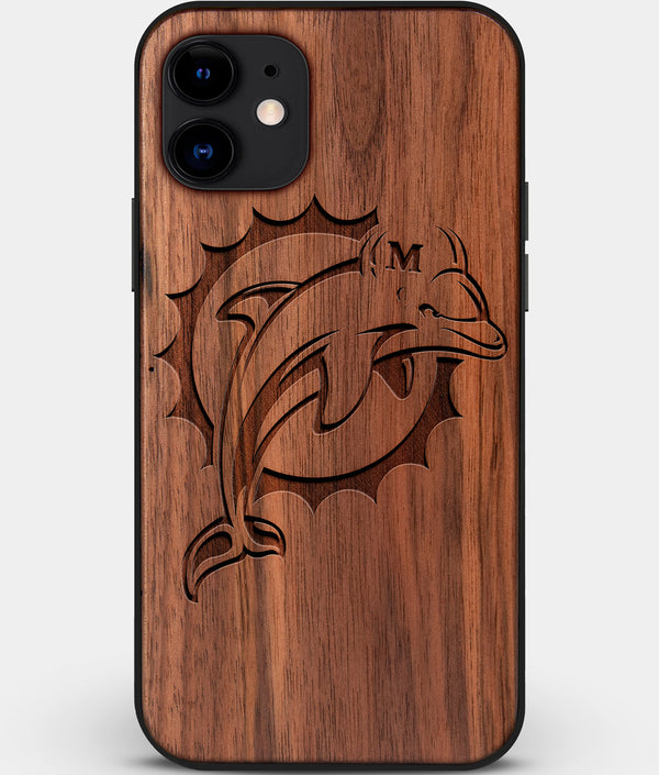 Custom Carved Wood Miami Dolphins iPhone 12 Mini Case | Personalized Walnut Wood Miami Dolphins Cover, Birthday Gift, Gifts For Him, Monogrammed Gift For Fan | by Engraved In Nature