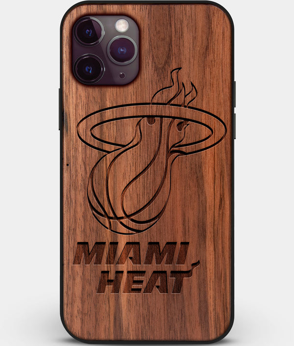 Custom Carved Wood Miami Heat iPhone 11 Pro Case | Personalized Walnut Wood Miami Heat Cover, Birthday Gift, Gifts For Him, Monogrammed Gift For Fan | by Engraved In Nature