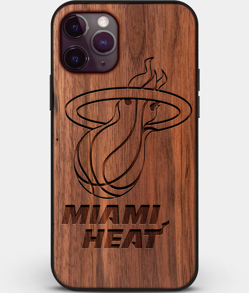Custom Carved Wood Miami Heat iPhone 11 Pro Max Case | Personalized Walnut Wood Miami Heat Cover, Birthday Gift, Gifts For Him, Monogrammed Gift For Fan | by Engraved In Nature