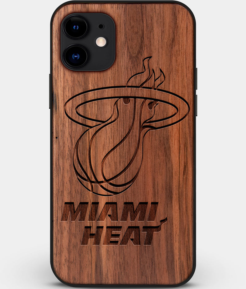Custom Carved Wood Miami Heat iPhone 12 Case | Personalized Walnut Wood Miami Heat Cover, Birthday Gift, Gifts For Him, Monogrammed Gift For Fan | by Engraved In Nature