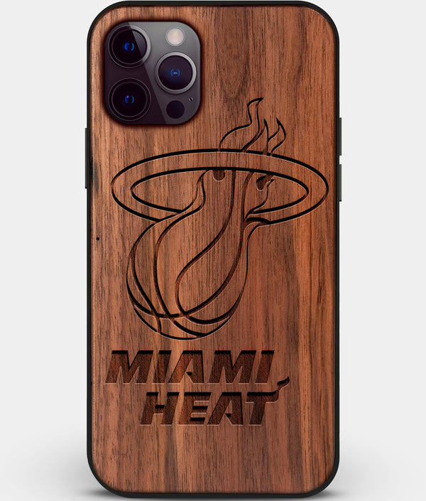 Custom Carved Wood Miami Heat iPhone 12 Pro Case | Personalized Walnut Wood Miami Heat Cover, Birthday Gift, Gifts For Him, Monogrammed Gift For Fan | by Engraved In Nature