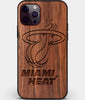 Custom Carved Wood Miami Heat iPhone 12 Pro Case | Personalized Walnut Wood Miami Heat Cover, Birthday Gift, Gifts For Him, Monogrammed Gift For Fan | by Engraved In Nature