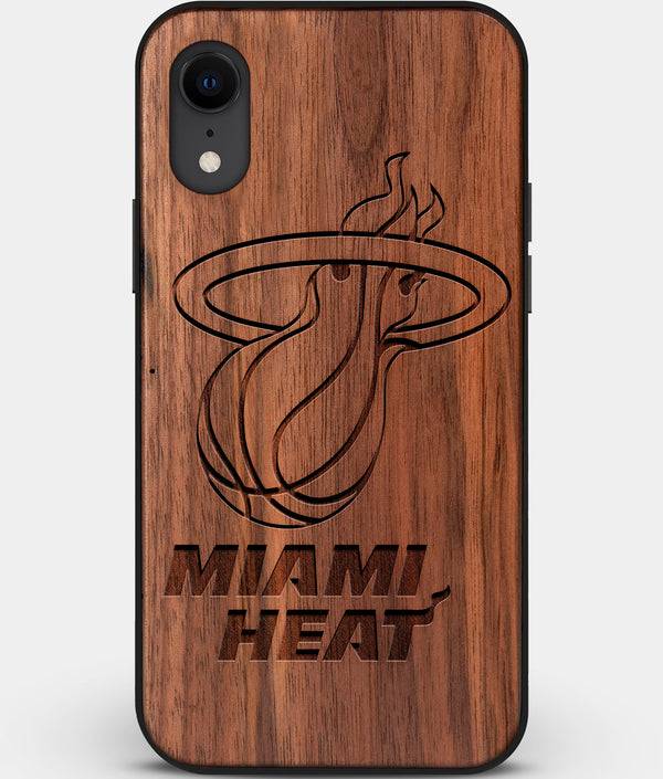 Custom Carved Wood Miami Heat iPhone XR Case | Personalized Walnut Wood Miami Heat Cover, Birthday Gift, Gifts For Him, Monogrammed Gift For Fan | by Engraved In Nature