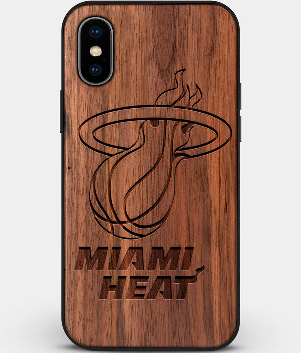 Custom Carved Wood Miami Heat iPhone X/XS Case | Personalized Walnut Wood Miami Heat Cover, Birthday Gift, Gifts For Him, Monogrammed Gift For Fan | by Engraved In Nature