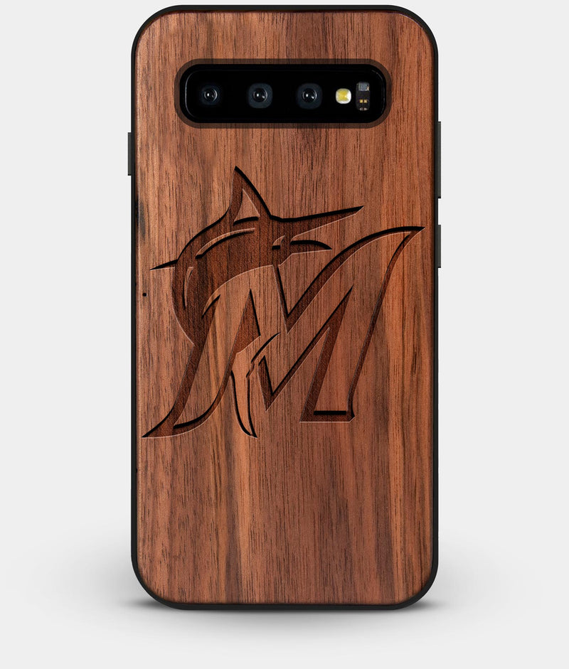 Best Custom Engraved Walnut Wood Miami Marlins Galaxy S10 Plus Case - Engraved In Nature