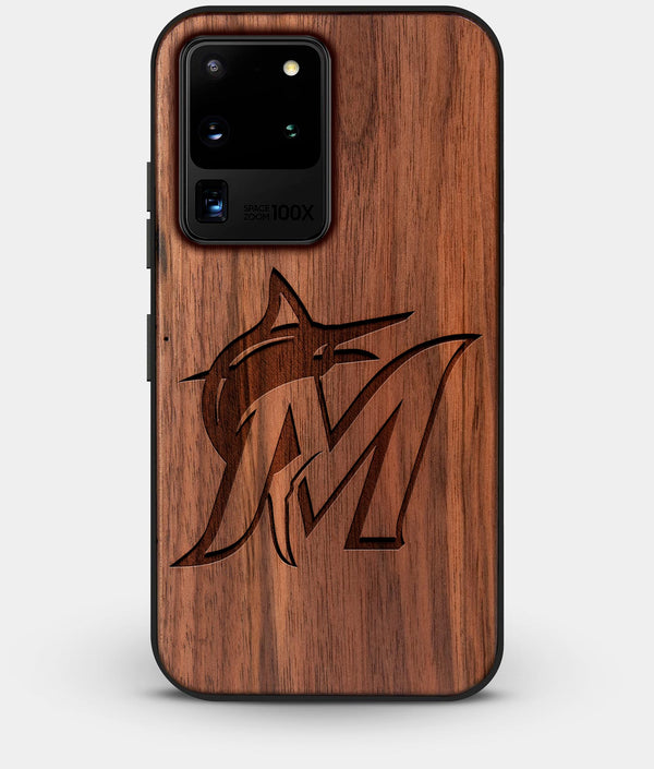 Best Custom Engraved Walnut Wood Miami Marlins Galaxy S20 Ultra Case - Engraved In Nature