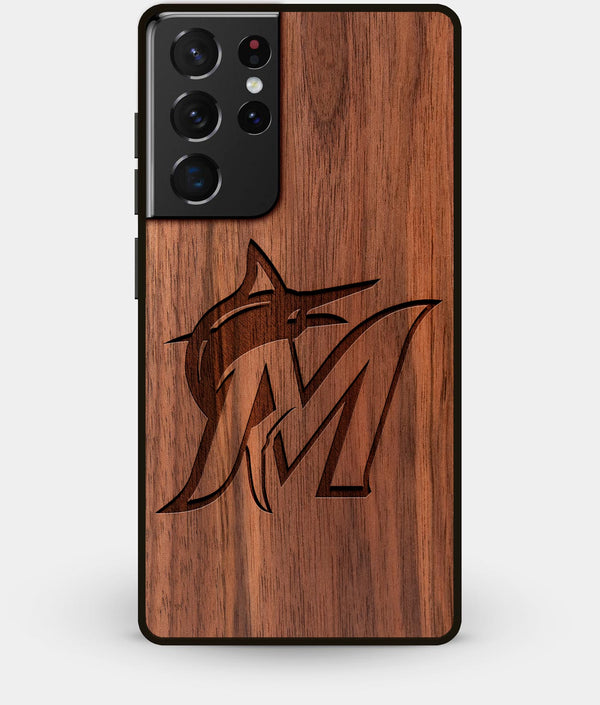 Best Walnut Wood Miami Marlins Galaxy S21 Ultra Case - Custom Engraved Cover - Engraved In Nature