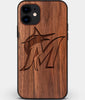 Custom Carved Wood Miami Marlins iPhone 11 Case | Personalized Walnut Wood Miami Marlins Cover, Birthday Gift, Gifts For Him, Monogrammed Gift For Fan | by Engraved In Nature