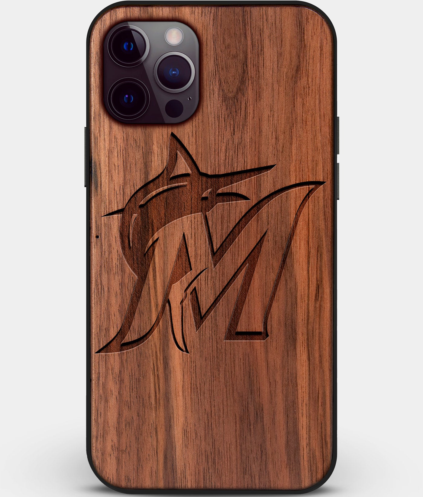 Custom Carved Wood Miami Marlins iPhone 12 Pro Max Case | Personalized Walnut Wood Miami Marlins Cover, Birthday Gift, Gifts For Him, Monogrammed Gift For Fan | by Engraved In Nature