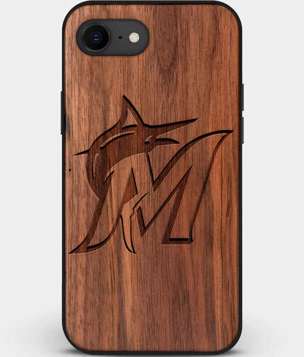 Best Custom Engraved Walnut Wood Miami Marlins iPhone SE Case - Engraved In Nature