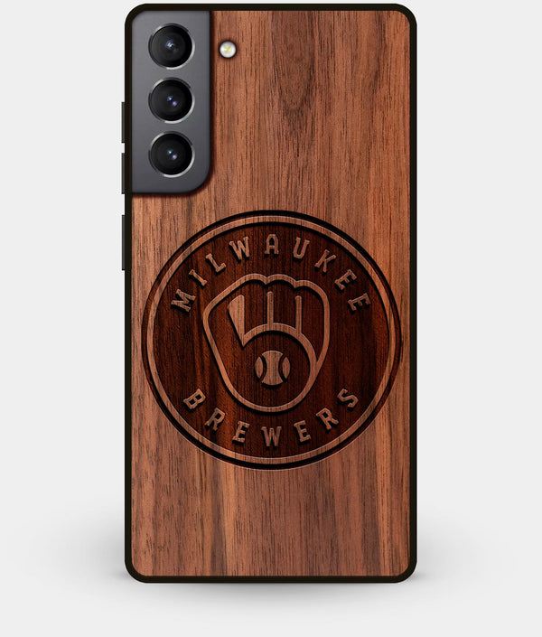 Best Walnut Wood Milwaukee Brewers Galaxy S21 Case - Custom Engraved Cover - Engraved In Nature