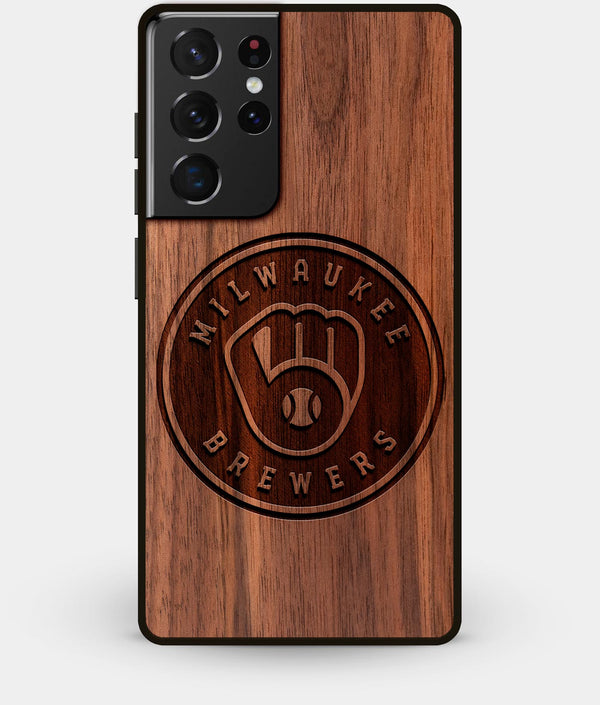 Best Walnut Wood Milwaukee Brewers Galaxy S21 Ultra Case - Custom Engraved Cover - Engraved In Nature