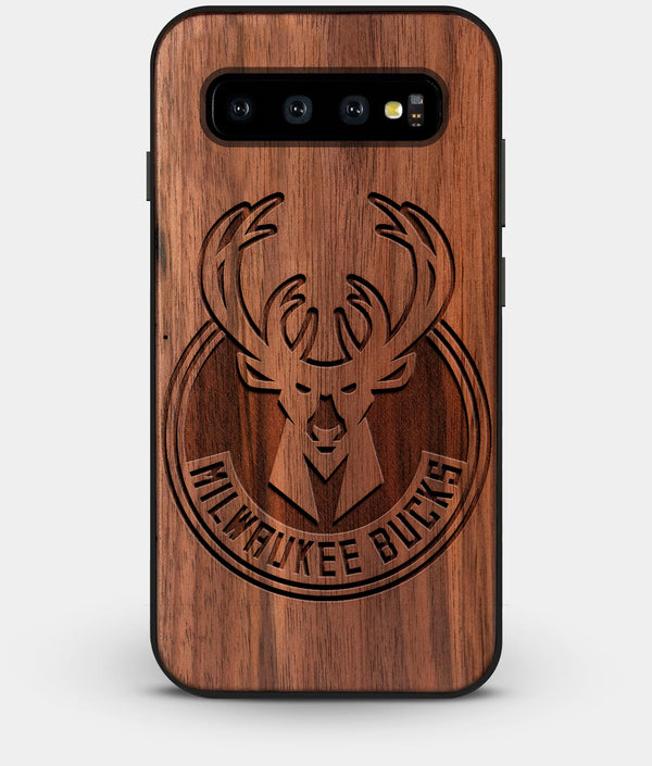Best Custom Engraved Walnut Wood Milwaukee Bucks Galaxy S10 Plus Case - Engraved In Nature
