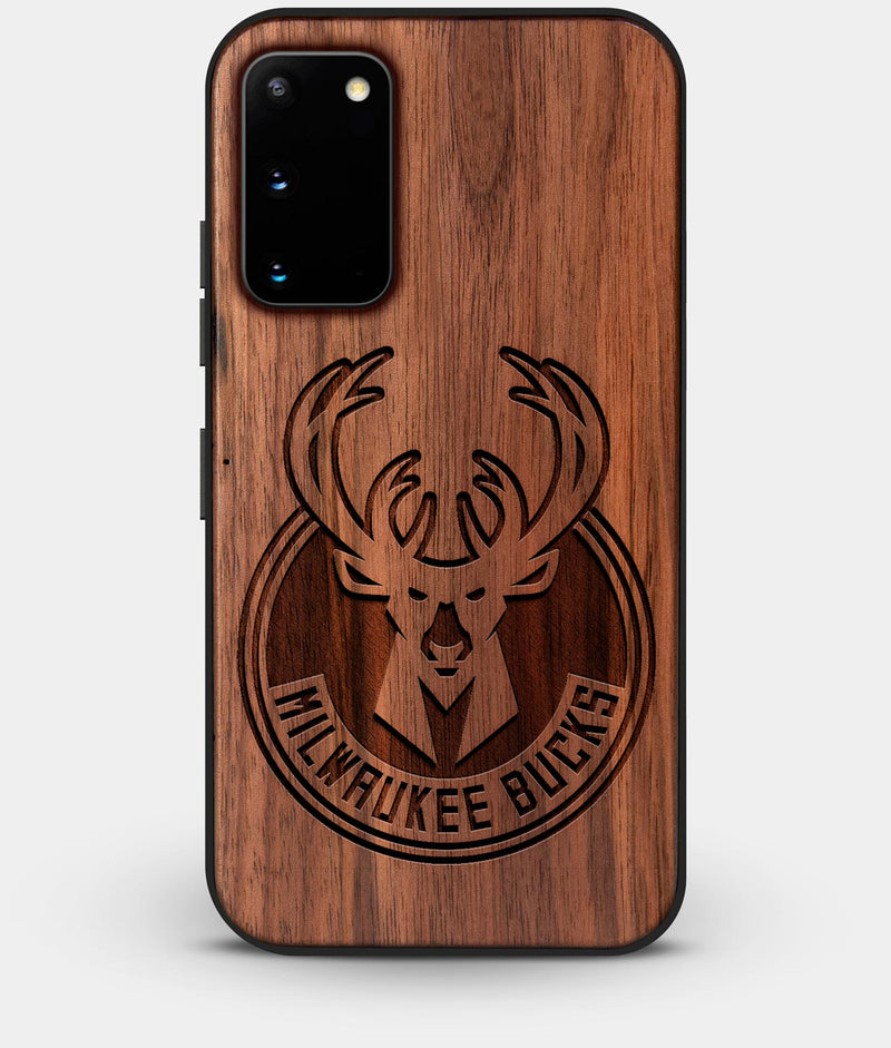 Best Custom Engraved Walnut Wood Milwaukee Bucks Galaxy S20 Case - Engraved In Nature