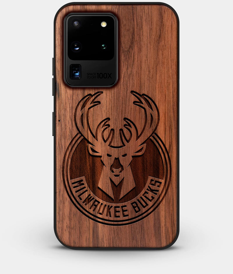 Best Custom Engraved Walnut Wood Milwaukee Bucks Galaxy S20 Ultra Case - Engraved In Nature