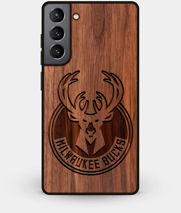 Best Walnut Wood Milwaukee Bucks Galaxy S21 Case - Custom Engraved Cover - Engraved In Nature