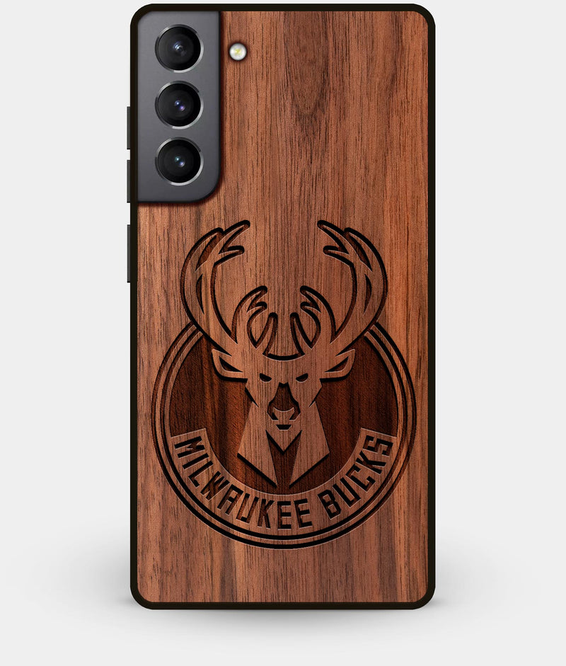 Best Walnut Wood Milwaukee Bucks Galaxy S21 Case - Custom Engraved Cover - Engraved In Nature