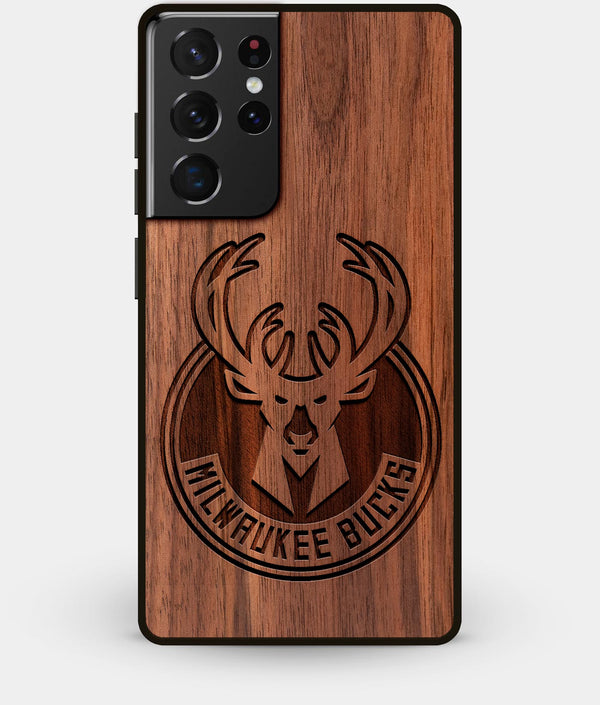 Best Walnut Wood Milwaukee Bucks Galaxy S21 Ultra Case - Custom Engraved Cover - Engraved In Nature