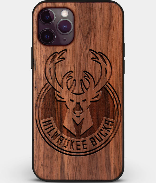 Custom Carved Wood Milwaukee Bucks iPhone 11 Pro Case | Personalized Walnut Wood Milwaukee Bucks Cover, Birthday Gift, Gifts For Him, Monogrammed Gift For Fan | by Engraved In Nature