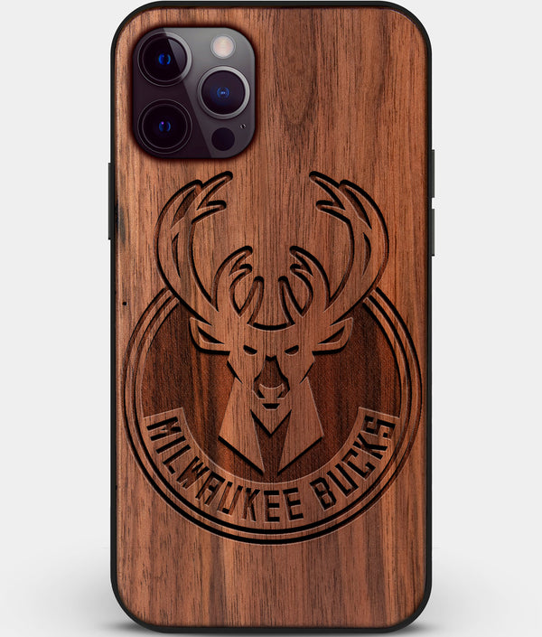 Custom Carved Wood Milwaukee Bucks iPhone 12 Pro Case | Personalized Walnut Wood Milwaukee Bucks Cover, Birthday Gift, Gifts For Him, Monogrammed Gift For Fan | by Engraved In Nature