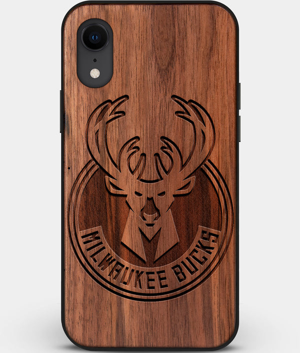 Custom Carved Wood Milwaukee Bucks iPhone XR Case | Personalized Walnut Wood Milwaukee Bucks Cover, Birthday Gift, Gifts For Him, Monogrammed Gift For Fan | by Engraved In Nature