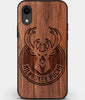 Custom Carved Wood Milwaukee Bucks iPhone XR Case | Personalized Walnut Wood Milwaukee Bucks Cover, Birthday Gift, Gifts For Him, Monogrammed Gift For Fan | by Engraved In Nature