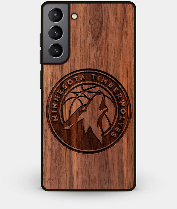 Best Walnut Wood Minnesota Timberwolves Galaxy S21 Case - Custom Engraved Cover - Engraved In Nature