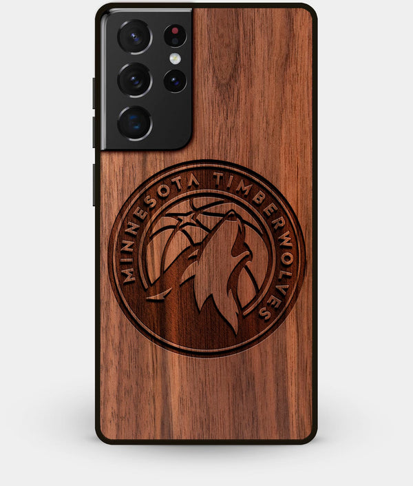 Best Walnut Wood Minnesota Timberwolves Galaxy S21 Ultra Case - Custom Engraved Cover - Engraved In Nature