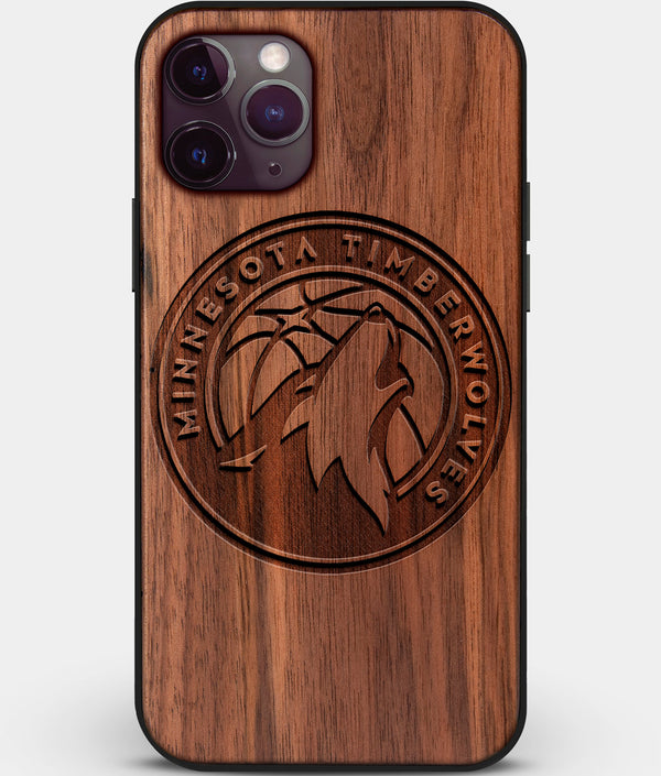 Custom Carved Wood Minnesota Timberwolves iPhone 11 Pro Case | Personalized Walnut Wood Minnesota Timberwolves Cover, Birthday Gift, Gifts For Him, Monogrammed Gift For Fan | by Engraved In Nature