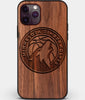 Custom Carved Wood Minnesota Timberwolves iPhone 11 Pro Max Case | Personalized Walnut Wood Minnesota Timberwolves Cover, Birthday Gift, Gifts For Him, Monogrammed Gift For Fan | by Engraved In Nature