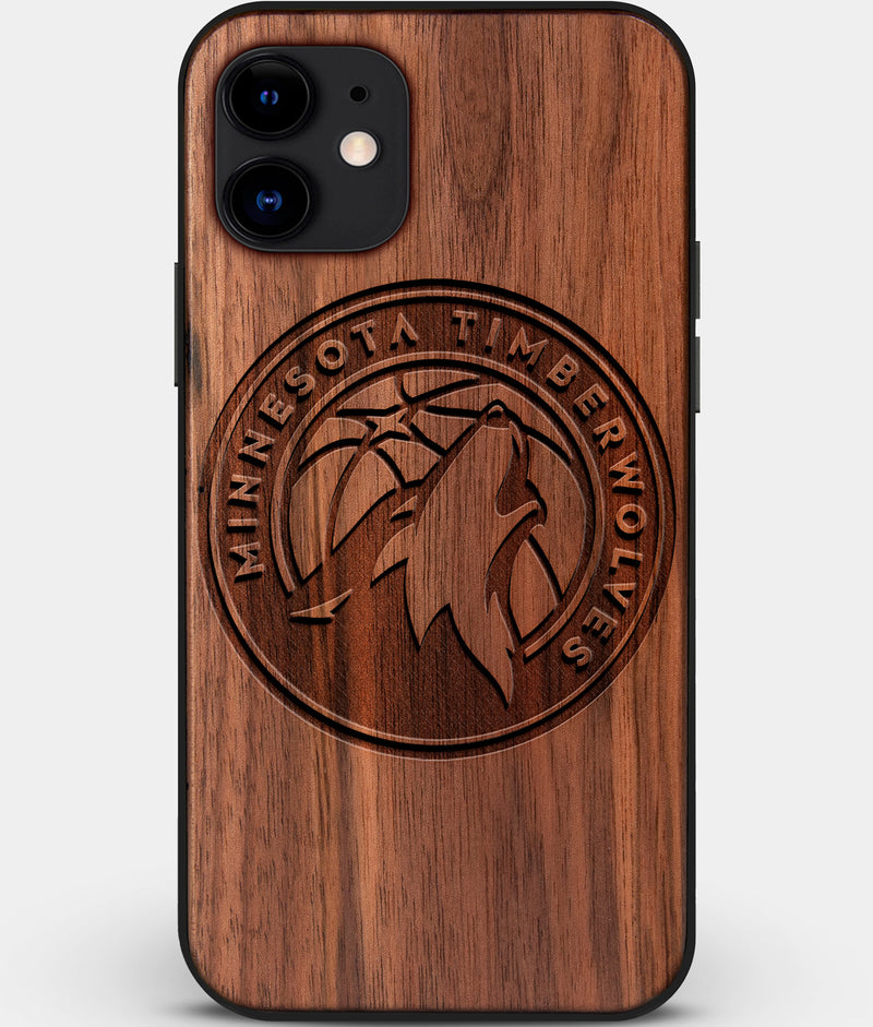 Custom Carved Wood Minnesota Timberwolves iPhone 12 Case | Personalized Walnut Wood Minnesota Timberwolves Cover, Birthday Gift, Gifts For Him, Monogrammed Gift For Fan | by Engraved In Nature