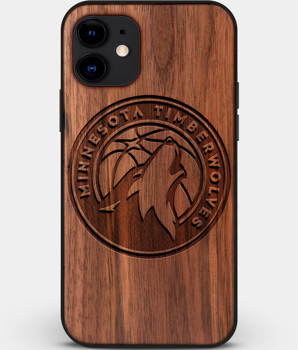 Custom Carved Wood Minnesota Timberwolves iPhone 12 Mini Case | Personalized Walnut Wood Minnesota Timberwolves Cover, Birthday Gift, Gifts For Him, Monogrammed Gift For Fan | by Engraved In Nature