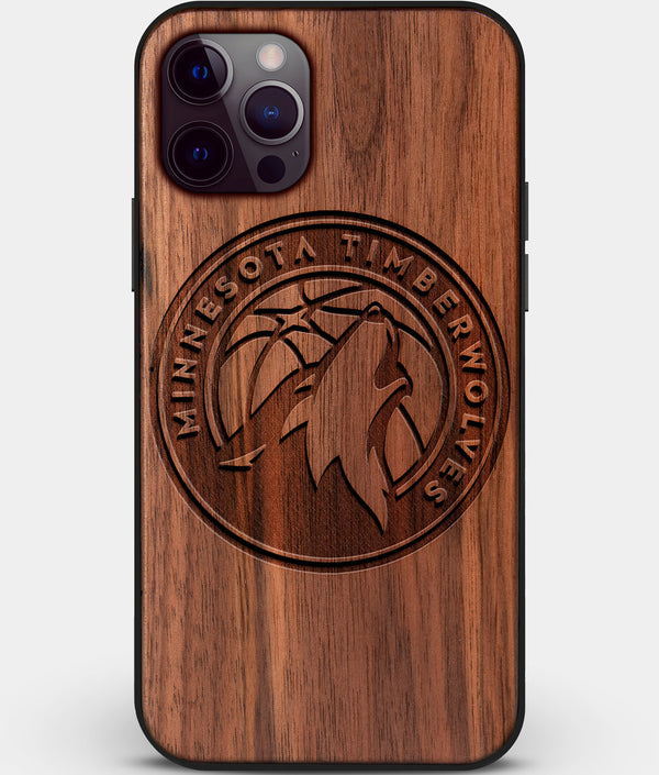 Custom Carved Wood Minnesota Timberwolves iPhone 12 Pro Case | Personalized Walnut Wood Minnesota Timberwolves Cover, Birthday Gift, Gifts For Him, Monogrammed Gift For Fan | by Engraved In Nature