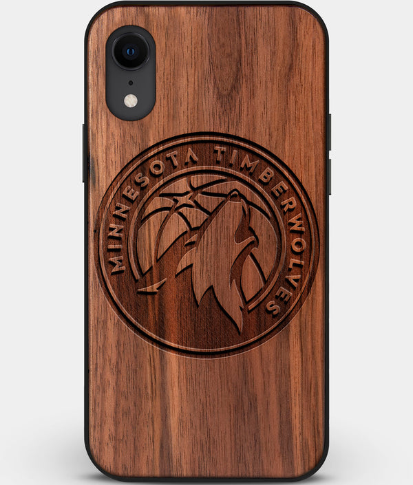 Custom Carved Wood Minnesota Timberwolves iPhone XR Case | Personalized Walnut Wood Minnesota Timberwolves Cover, Birthday Gift, Gifts For Him, Monogrammed Gift For Fan | by Engraved In Nature