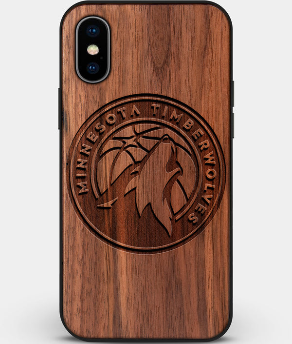 Custom Carved Wood Minnesota Timberwolves iPhone X/XS Case | Personalized Walnut Wood Minnesota Timberwolves Cover, Birthday Gift, Gifts For Him, Monogrammed Gift For Fan | by Engraved In Nature