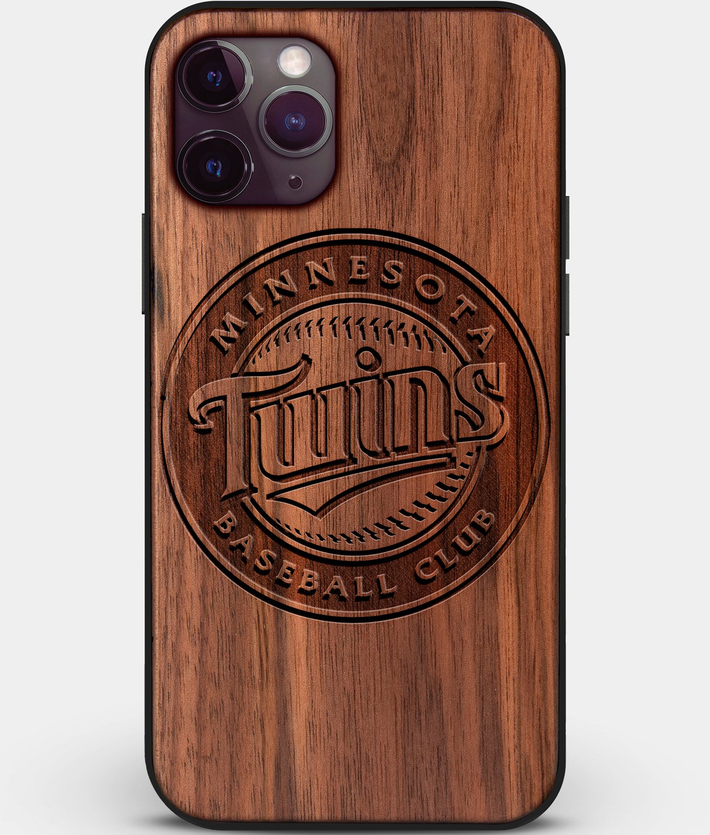 Custom Carved Wood Minnesota Twins iPhone 11 Pro Max Case | Personalized Walnut Wood Minnesota Twins Cover, Birthday Gift, Gifts For Him, Monogrammed Gift For Fan | by Engraved In Nature