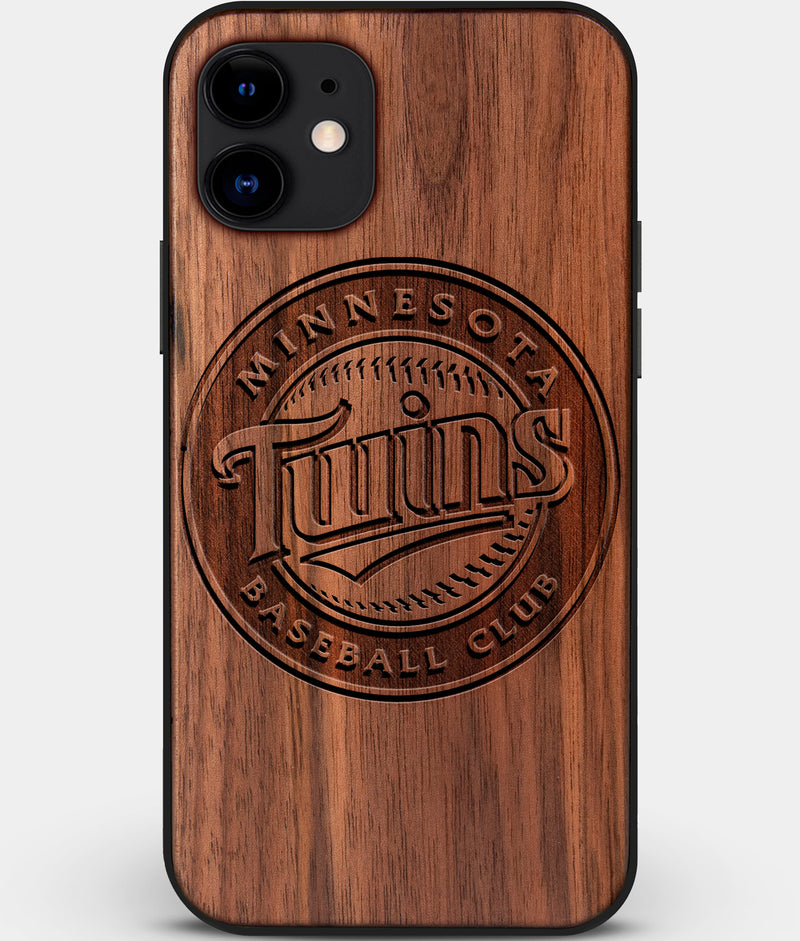 Custom Carved Wood Minnesota Twins iPhone 12 Case | Personalized Walnut Wood Minnesota Twins Cover, Birthday Gift, Gifts For Him, Monogrammed Gift For Fan | by Engraved In Nature