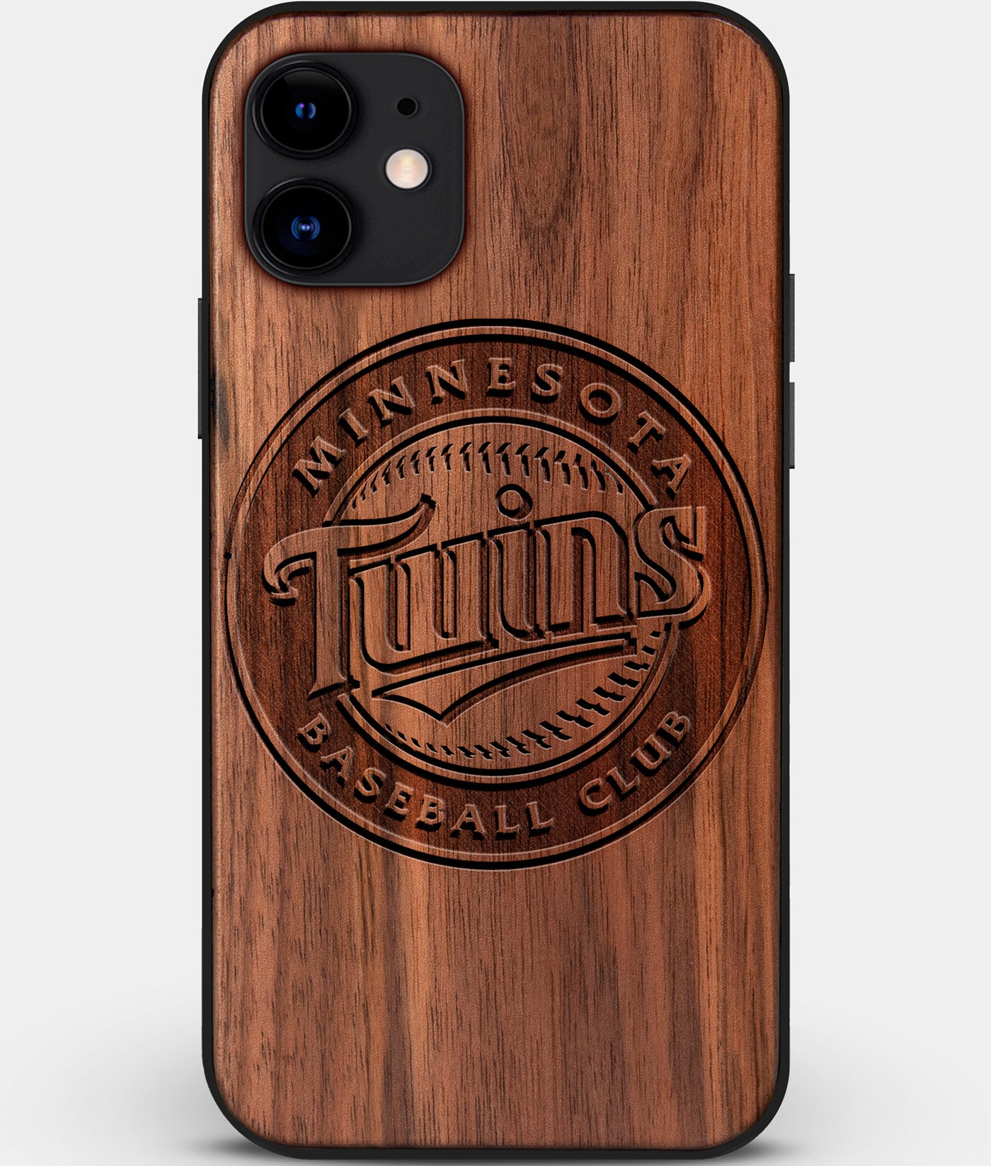 Custom Carved Wood Minnesota Twins iPhone 12 Mini Case | Personalized Walnut Wood Minnesota Twins Cover, Birthday Gift, Gifts For Him, Monogrammed Gift For Fan | by Engraved In Nature
