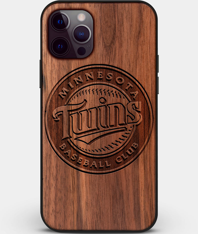 Custom Carved Wood Minnesota Twins iPhone 12 Pro Case | Personalized Walnut Wood Minnesota Twins Cover, Birthday Gift, Gifts For Him, Monogrammed Gift For Fan | by Engraved In Nature